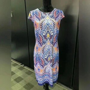 Liz Claiborne Short Cap Sleeve,pattern,round neck,soft light,stretch